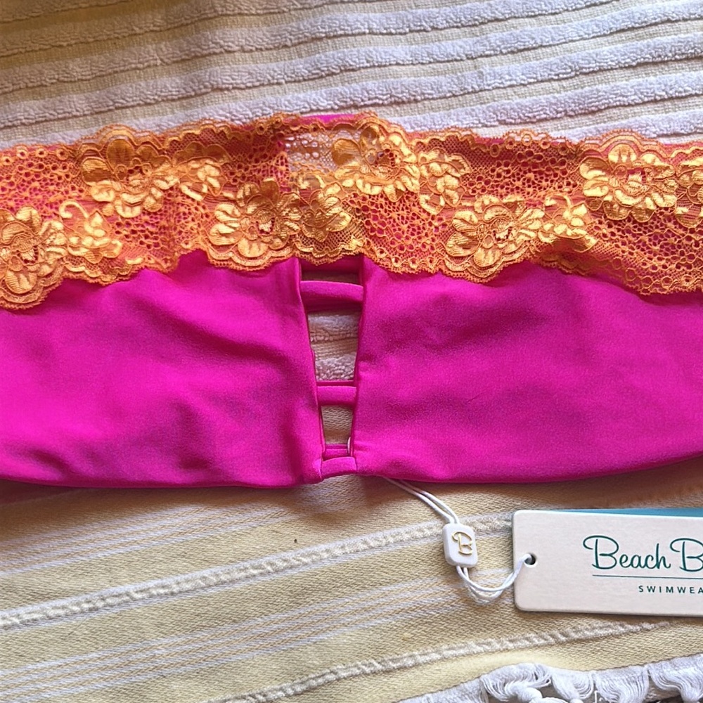 NWY BEACH BUNNY lady lace Fuchsia and orange Lace Bandeau tube top XL - Picture 7 of 7